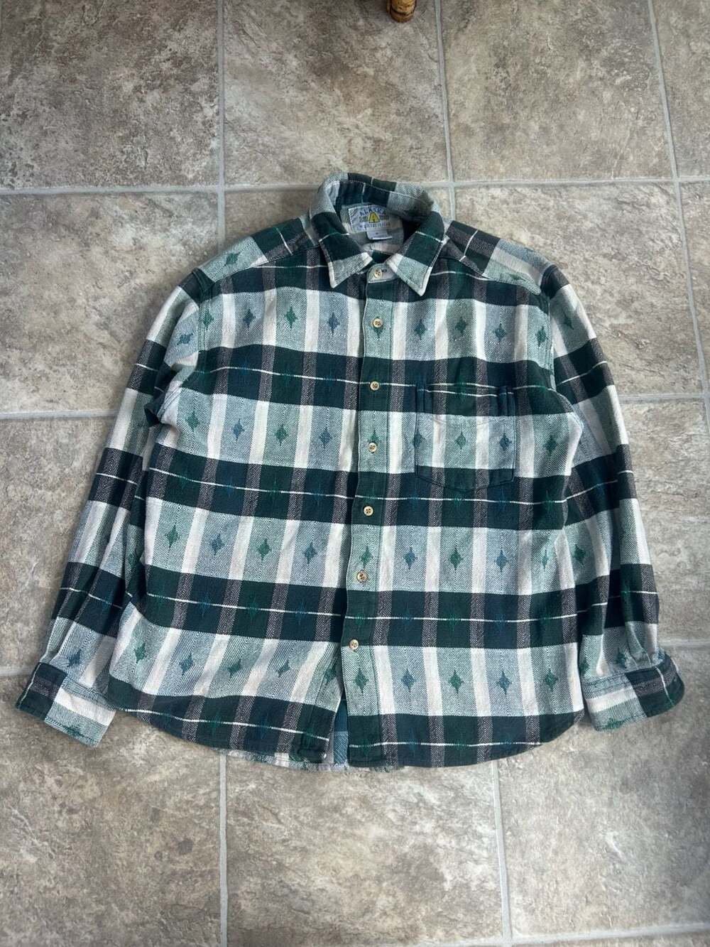 Alaska 1959 Wilderness Gear Green Plaid Diamond Pattern Flannel Shirt Size M